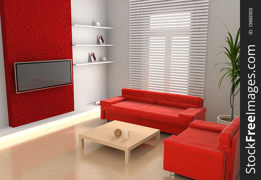 Modern interior of living room 3D