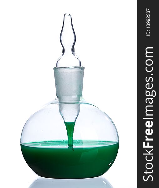 Chemical green liquid dropper on a white background. Chemical green liquid dropper on a white background