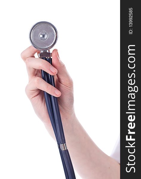 Stethoscope in hand isolated on white background