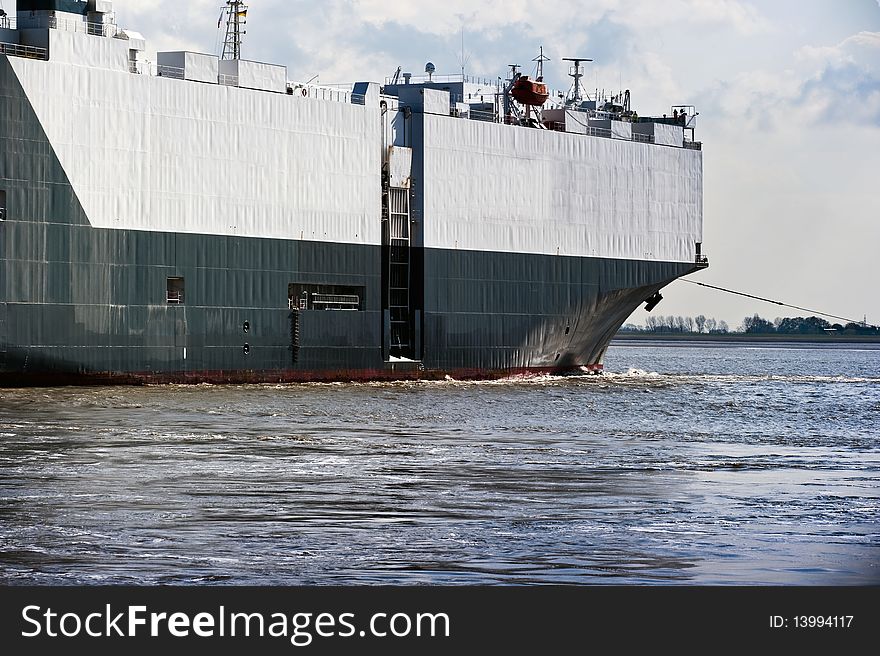Auto car carrier ship leaves  harbor