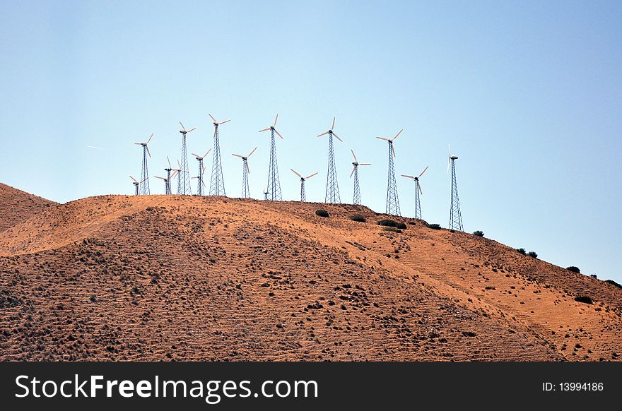 Wind farm in the middle of californian hills