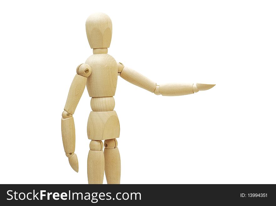 Wooden puppet holding your text/item in the hand. Wooden puppet holding your text/item in the hand