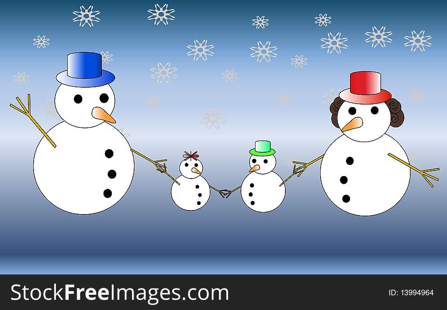 Vector illustration of Snowman familly