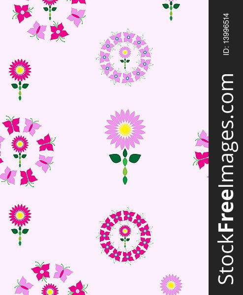 Seamless background in purple, pink and green tones made of of flowers and butterflies. Seamless background in purple, pink and green tones made of of flowers and butterflies.