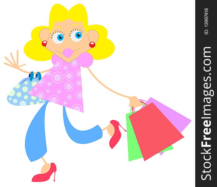 Illustration of cute girl with shopping bags. Illustration of cute girl with shopping bags