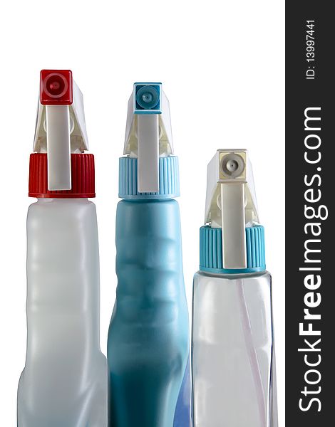 Cleaning spray bottles isolated on a white background. Cleaning spray bottles isolated on a white background.