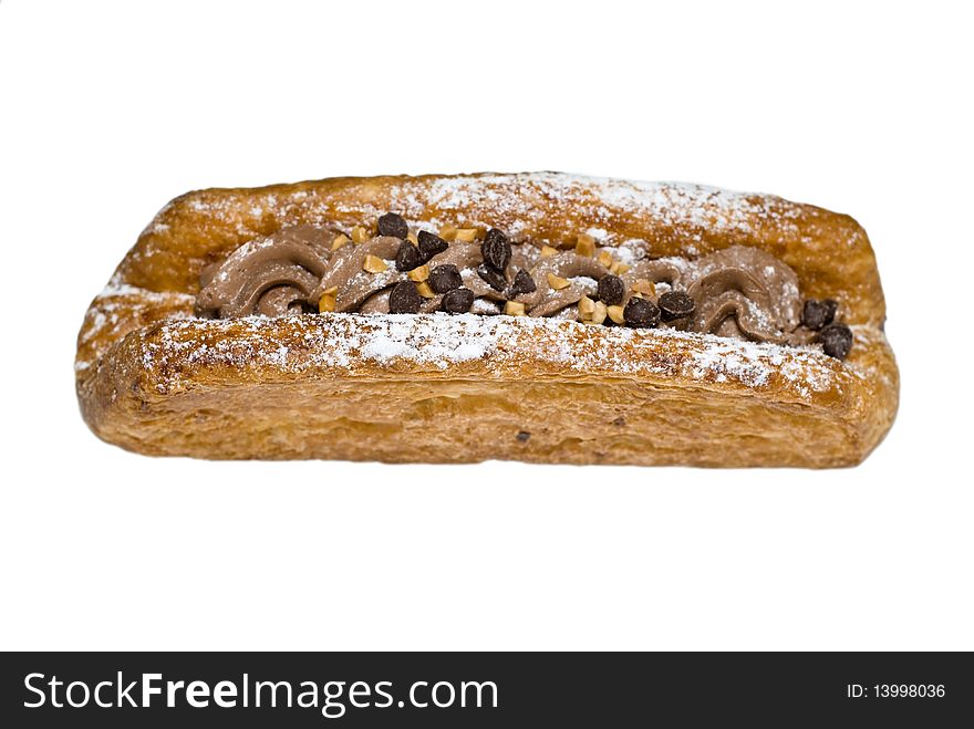 Chocolate pastry isolated on white background