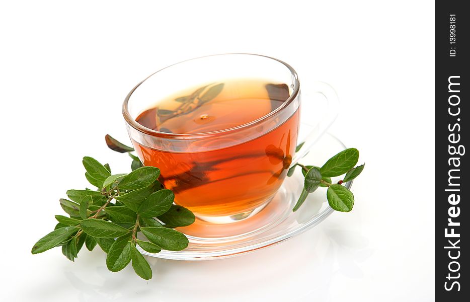 Cup with tea on a white background