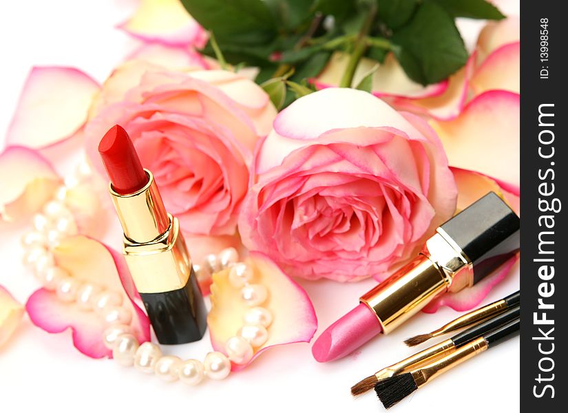 Decorative cosmetics on a white background