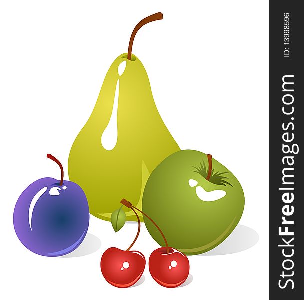 Stylized fruits set isolated on a white background.