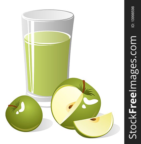 Stylized glass of juice  with apples isolated on a white background. Stylized glass of juice  with apples isolated on a white background.