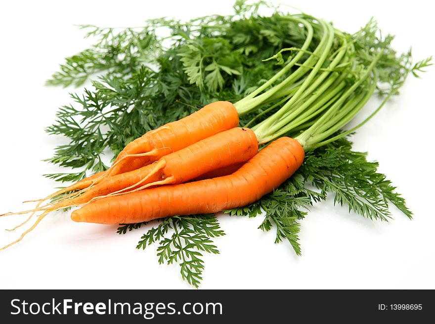 Fresh carrots on a white background