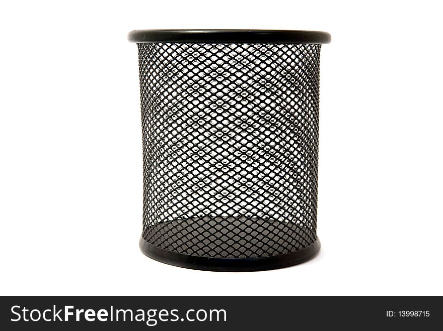 Black empty rubbish bin isolated on white