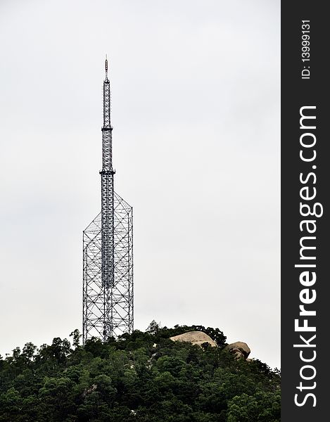 TV transmitter on a mountain top at zhuhai city at Asia China