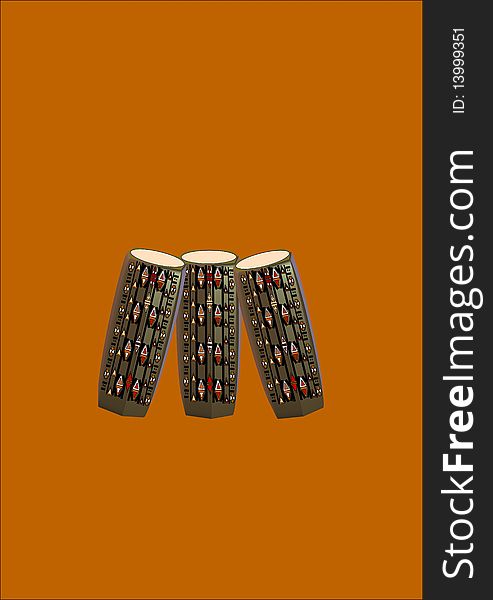 African bongo drums with pattern in 3d on white