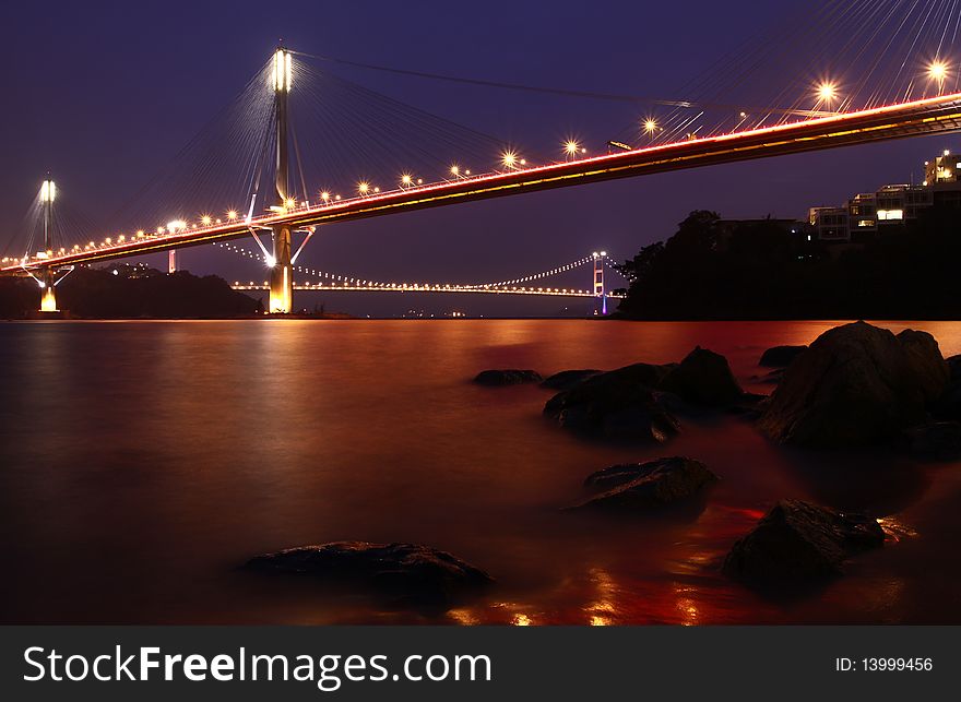 Ting Kau Bridge night view in Hong Kong. Ting Kau Bridge night view in Hong Kong