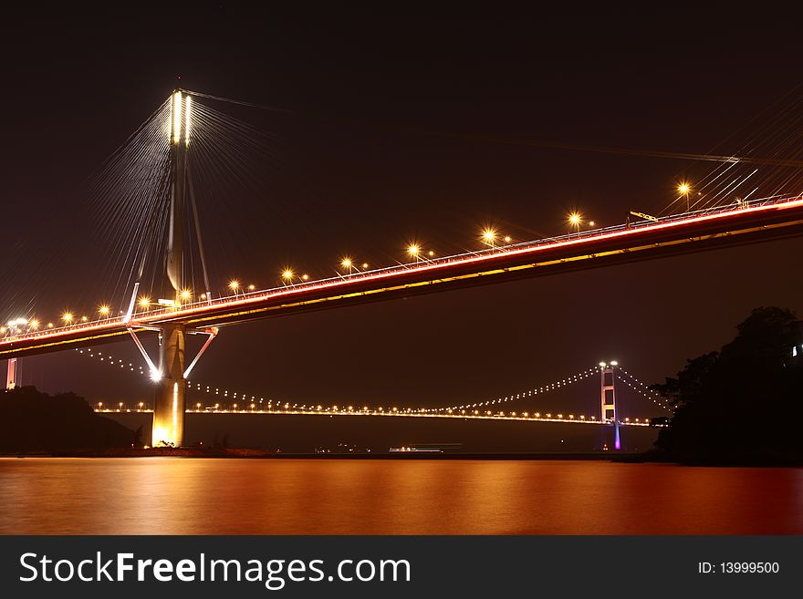 Ting Kau Bridge night view in Hong Kong. Ting Kau Bridge night view in Hong Kong