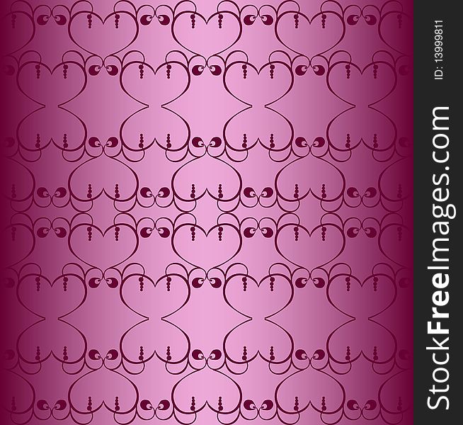 Seamless hearts-like pattern on  	vinous background. Gradient used.