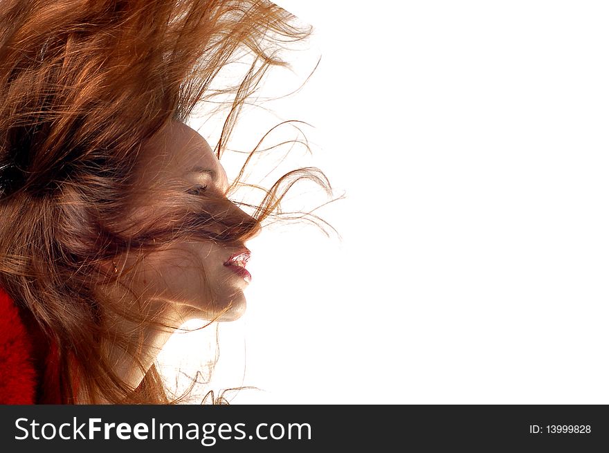 Attractive woman with hair in motion