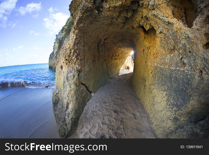 Famous beaches, cliffs and the sea in Lagos, Portugal attract many tourists and vacationers in the summer, and almost deserted in the winter, even though it is warm there. Famous beaches, cliffs and the sea in Lagos, Portugal attract many tourists and vacationers in the summer, and almost deserted in the winter, even though it is warm there