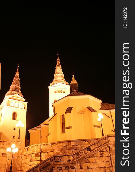 Church of zilina city in the night. Church of zilina city in the night