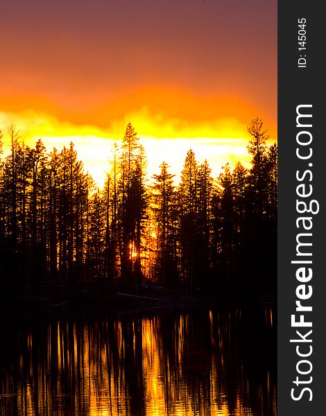 Bright Sunset at Reflection Lake in Lassen NP. Bright Sunset at Reflection Lake in Lassen NP