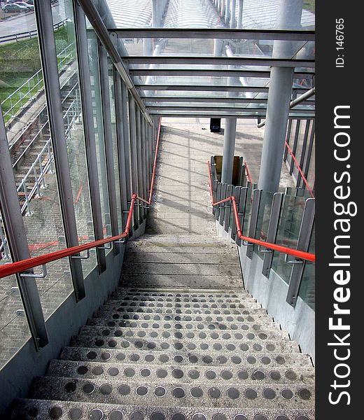 These are steps that lead up to one of the Dockland light railway train stations. These are steps that lead up to one of the Dockland light railway train stations.