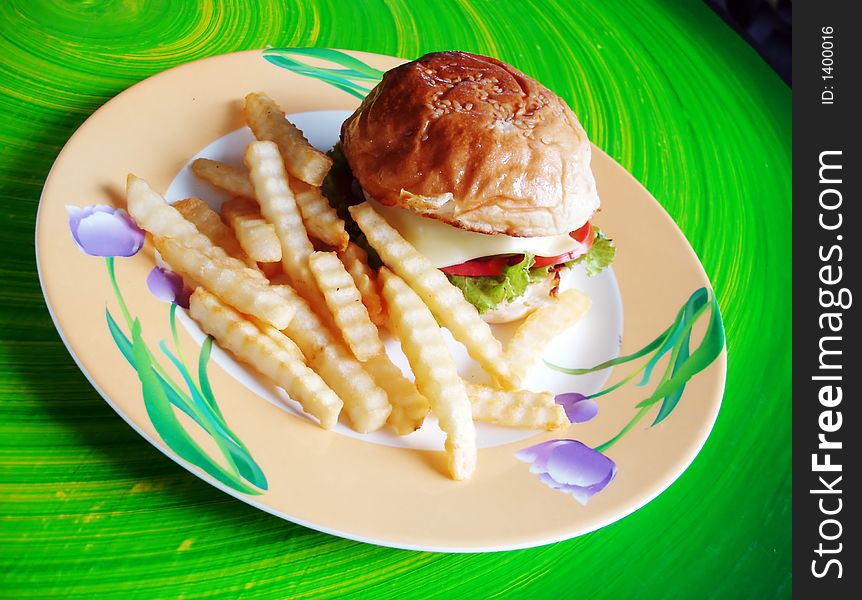 Burger and chips