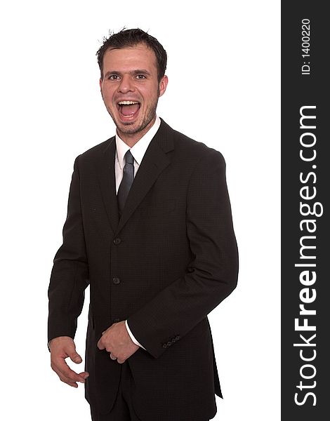 Young businessman laughing on white, isolated. Young businessman laughing on white, isolated