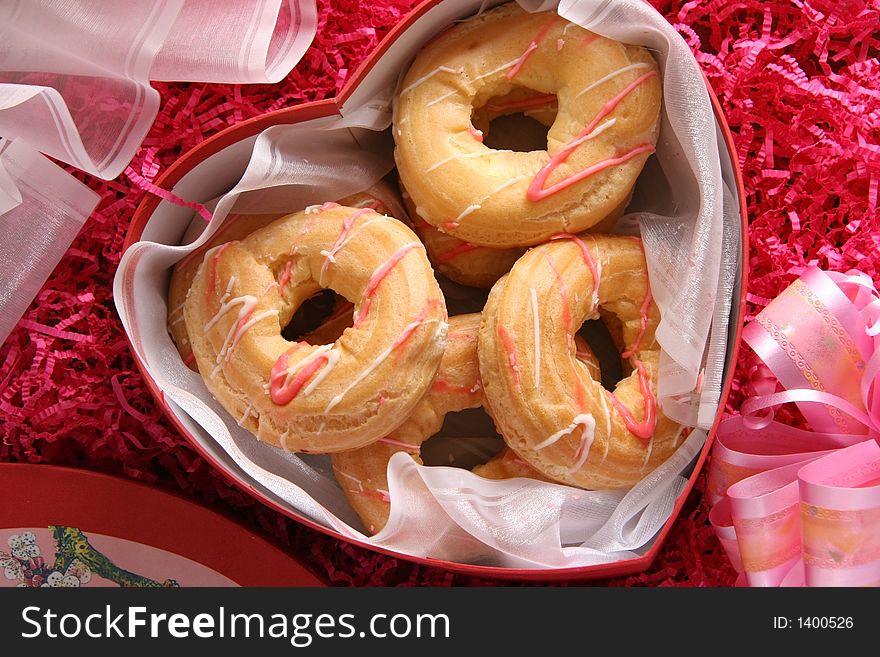Cakes with cream in a box. Present for St. Valentine?s day. Cakes with cream in a box. Present for St. Valentine?s day.