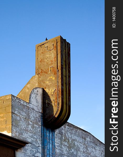 An old vintage theatre in small desert town, in ruins