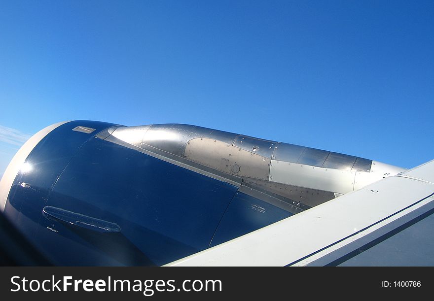 A jet engine from inside the airplane