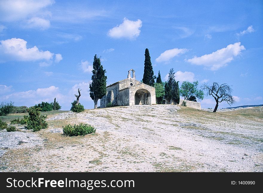 Landscape in provence, France, with an antique disused chapel. Landscape in provence, France, with an antique disused chapel