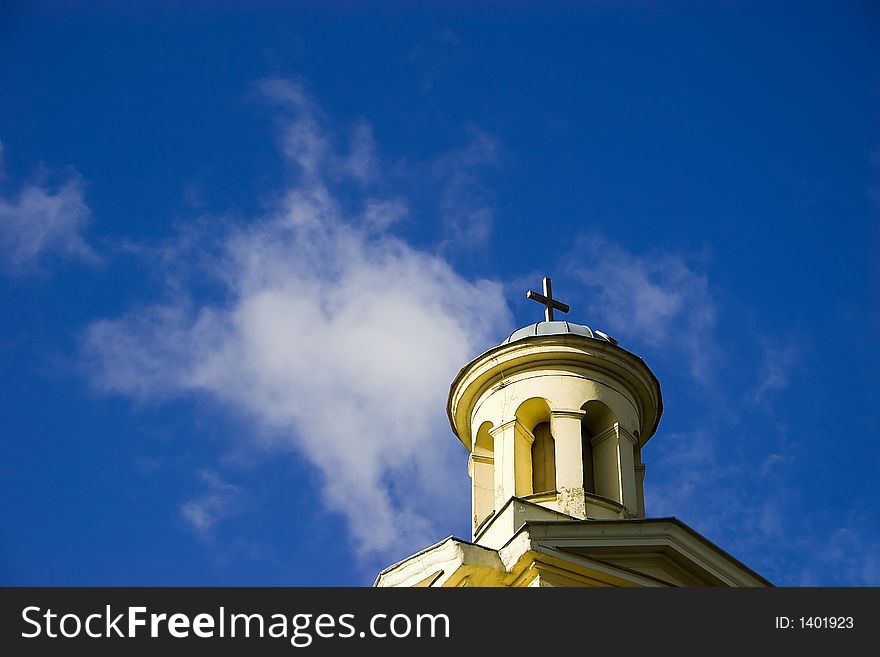 Litele Church dome on blue sky. Litele Church dome on blue sky