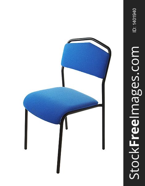 Isolated chair made from black metal pipe and blue fabric