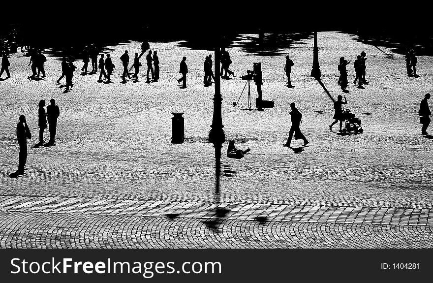 People in backlighting in piazza del popolo, rome