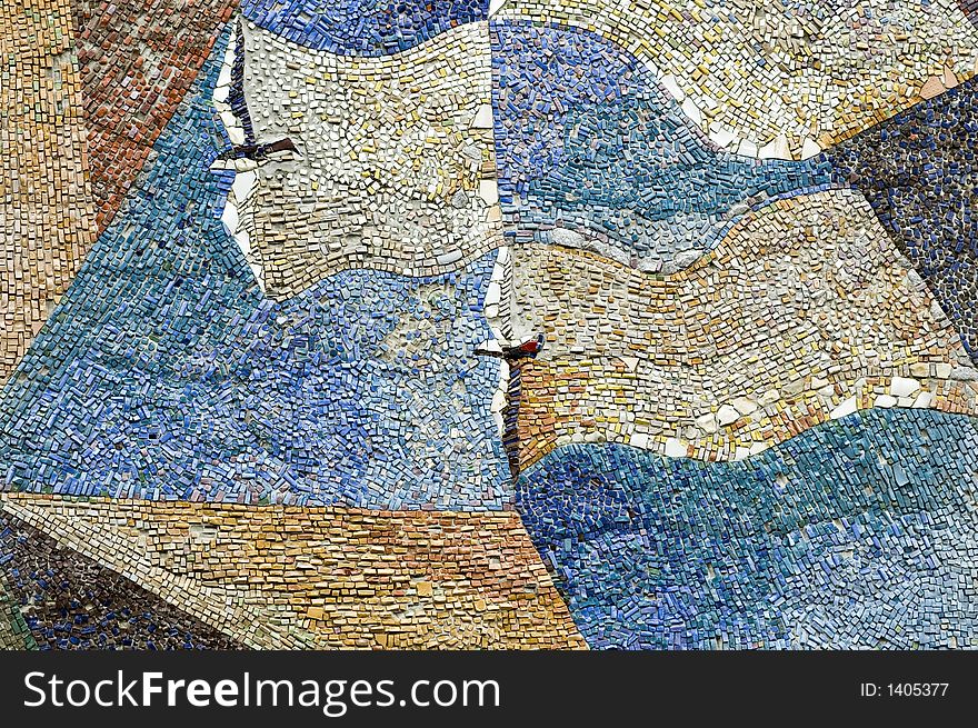 Mosaic representing seagull on the sea