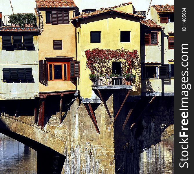 A close up of Ponte Vecchio's colourful outbuildings. A close up of Ponte Vecchio's colourful outbuildings.