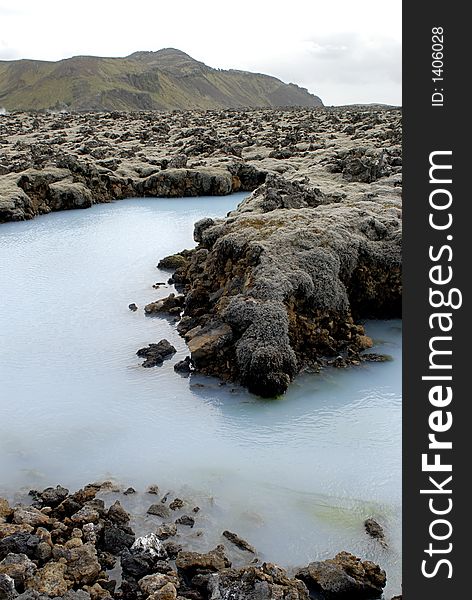 Outside the Blue Lagoon, a geothermal bath resort in Iceland.