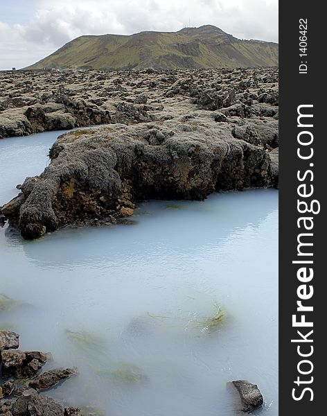 Outside the Blue Lagoon, a geothermal bath resort in Iceland.