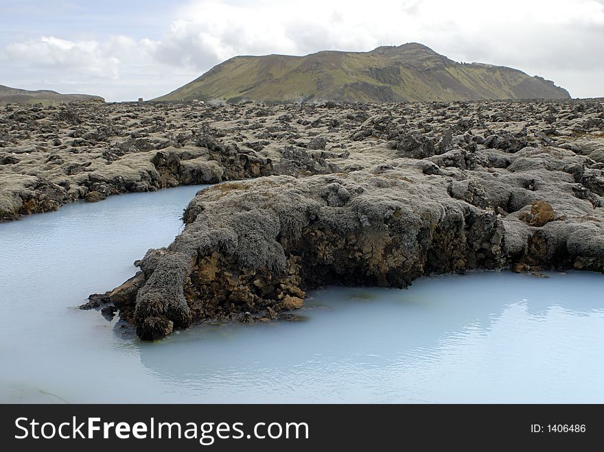 Outside the Blue Lagoon, a geothermal bath resort in Iceland.