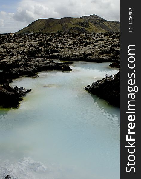 Outside the Blue Lagoon, a geothermal bath resort in Iceland.