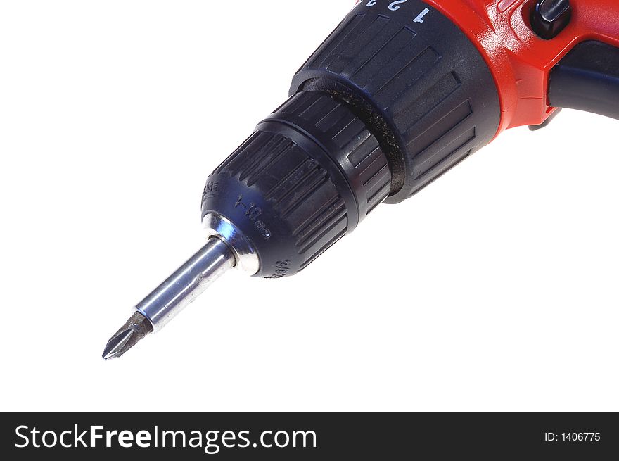 Close-up of red drill on white background. Close-up of red drill on white background