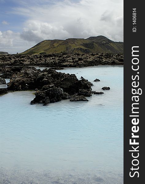 Outside the Blue Lagoon, a geothermal bath resort in Iceland.