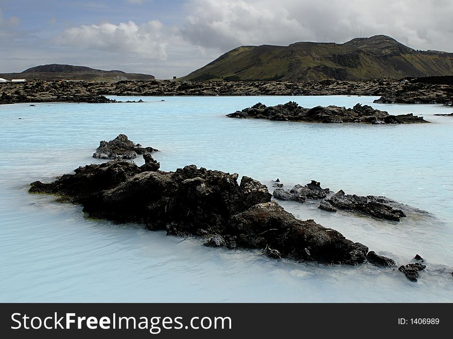 Outside the Blue Lagoon, a geothermal bath resort in Iceland.