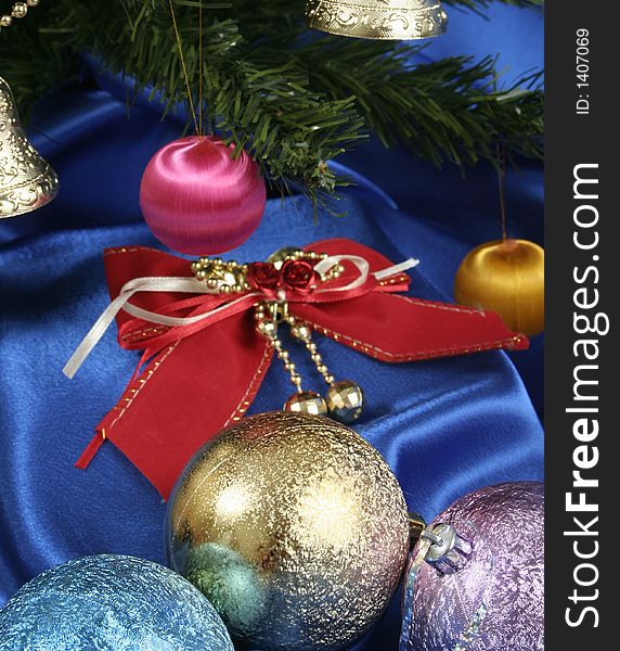 Domestic ornament of a celebratory fur-tree before Christmas or new year. Domestic ornament of a celebratory fur-tree before Christmas or new year