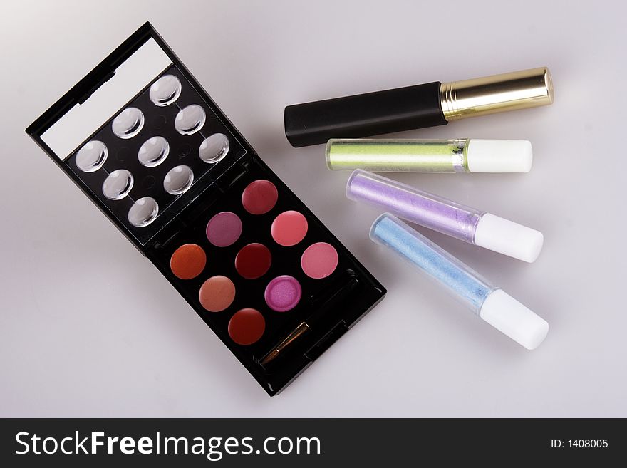 A set of colorful cosmetic product.