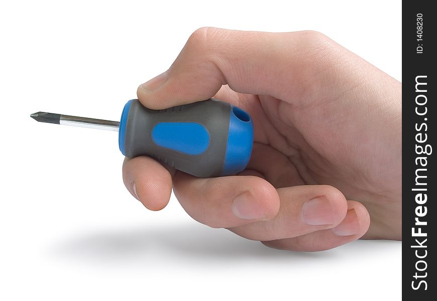 Hand with screwdriver on white background (isolated)