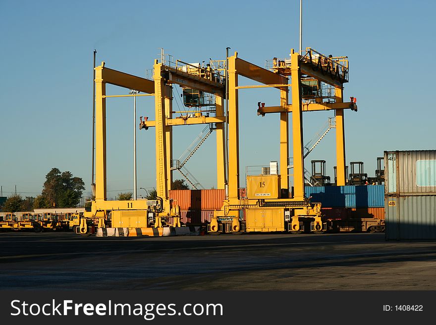 Rubber Tire Gantry cranes (RTG) in a major port. Rubber Tire Gantry cranes (RTG) in a major port