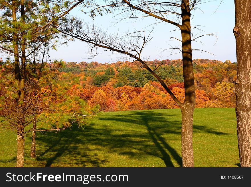 Rural hillside landscape in full autumn foliage. Rural hillside landscape in full autumn foliage